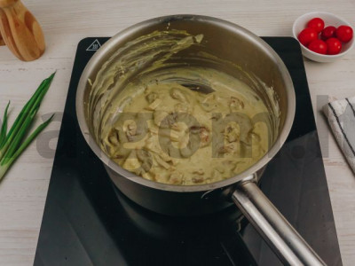 Austrių grybų košė grietinėlės padaže ir pesto receptas Žingsnis 9