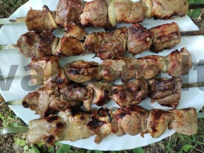 Aromatingas kebabas su svogūnais ir majonezu ant ugnies pagrindine nuotrauka