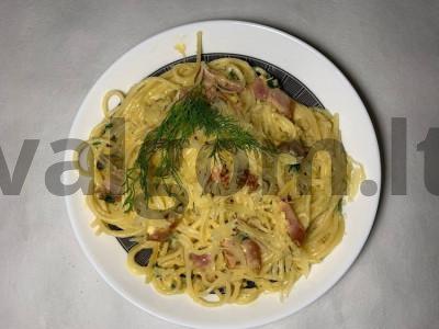 Klasikinis makaronų carbonara su šonine ir grietinėle receptas pagrindine nuotrauka