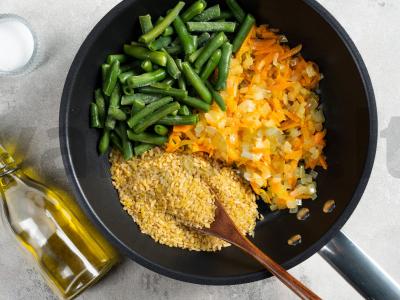Bulgur su šparaginėmis pupelėmis Žingsnis 1