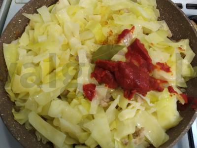 Troškinti kopūstai su malta mėsa, pomidorų pasta ir prieskoniais Žingsnis 4