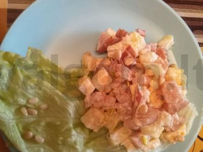 Kedrų salotos su vištienos karpačio ir ananasais pagrindine nuotrauka