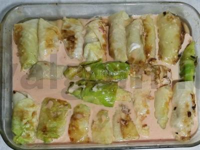 Įdaryti kopūstai grietinės padaže su pomidorų pasta Žingsnis 5