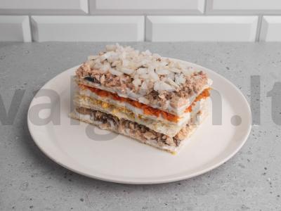 Salotos su vafliniais pyragėliais ir rausvąja lašiša Žingsnis 5