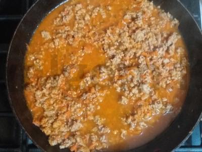 Flotsky stiliaus makaronai su malta mėsa ir pomidorų pasta Žingsnis 3