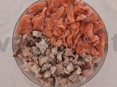 Lengvas raudonosios ir baltosios žuvies terinas su parmezanu ir alyvuogėmis Žingsnis 1