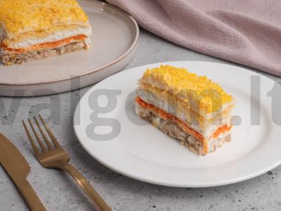 Sluoksniuotos žuvies salotos su vafliniais pyragėliais Žingsnis 6