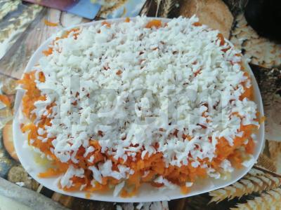 Sluoksniuotos salotos "Mimosa" su konservuota saira Žingsnis 10