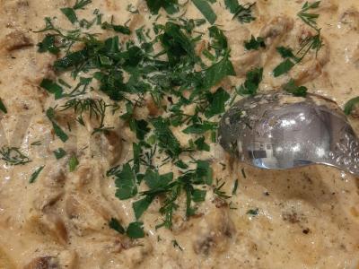 Šampinjonai, kepti grietinėlėje Žingsnis 8