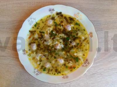 Naminiai žalieji barščiai su mėsos kukuliais pagrindine nuotrauka