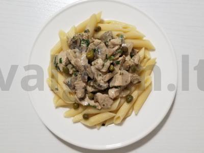 Skani kalakutiena grietinėlės padaže su penne makaronais pagrindine nuotrauka