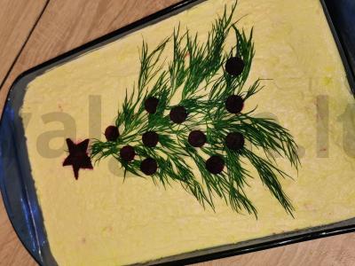 "Mimoza" su konservuotu saira ir marinuotais agurkais pagrindine nuotrauka