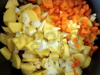 Troškintos bulvės su vištiena multicooker įrenginyje Žingsnis 2