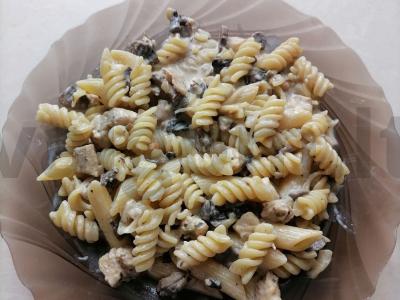 Itališki makaronai su vištiena ir grybais grietinės padaže pagrindine nuotrauka