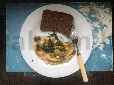 Omletas su grybais pusryčiams pagrindine nuotrauka