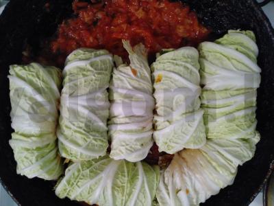 Paprastas įdarytų kopūstų receptas su Pekino kopūstais Žingsnis 3