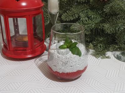 Kokosų šalavijų pudingas su avietėmis pagrindine nuotrauka