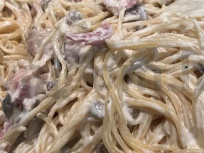 Makaronai su šonine ir grybais Žingsnis 6