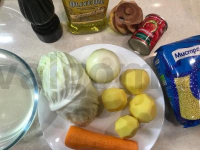 Kopūstienė su šviežia kopūstu, grikiais ir bulvėmis Žingsnis 1