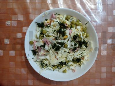 Salotas „Dnepras“ su kopūstais ir dešrelėmis pagrindine nuotrauka