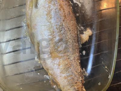 Vaivorykštinė upėtakis su česnakine žolele po balta skraiste Žingsnis 1