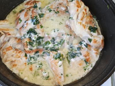 Vištienos filė, troškinta orkaitėje grietinės padaže po sūriu Žingsnis 5