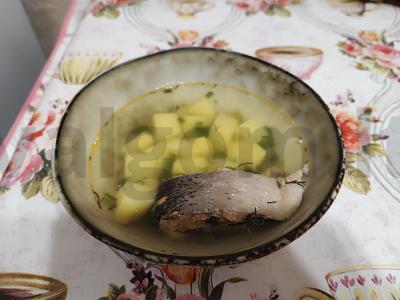 Upėtakio sriuba su šviežiais žalumynais pagrindine nuotrauka