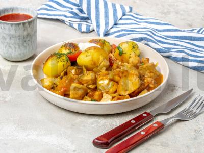 Indėnų filė troškinys su pievagrybiais ir kiaulienos kumpiu pagrindine nuotrauka