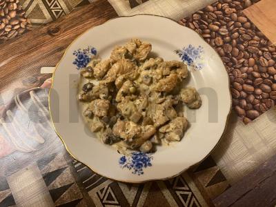 Šiltas salotas „Donkų“ su vištiena ir grybais Žingsnis 5