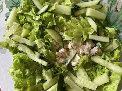 Salotas su vištienos krūtinėle, agurku ir avokadu Žingsnis 4