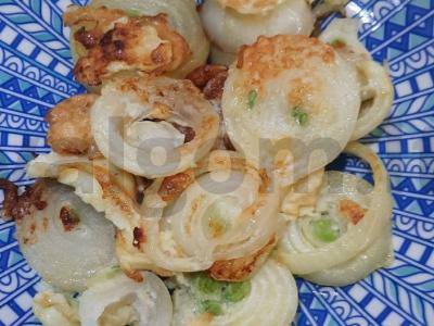 Svogūnai tešloje prie mėsos patiekalų pagrindine nuotrauka