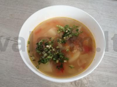 Sriuba su daržovėmis, ryžiais ir meatballs pagrindine nuotrauka