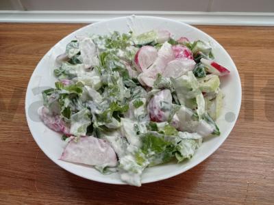 Pavasarinė salota su ridikėliais ir agurkais pagrindine nuotrauka