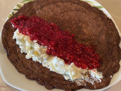 Šokoladinis avižų blynas su varškės sūriu ir avietėmis Žingsnis 6