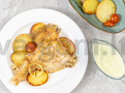 Plačiakarpis su šparagų kremu ant bulvių pagalvėlės Žingsnis 4