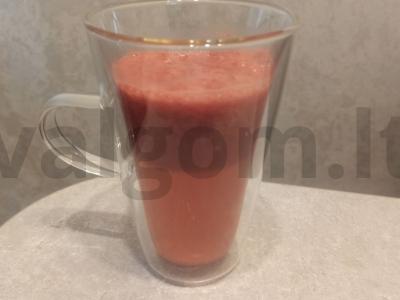 Dviejų sluoksnių arbūzų-granatų kokteilis pagrindine nuotrauka