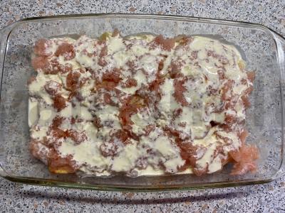 Sluoksniuota vištienos faršo ir bulvių apkepas Žingsnis 4