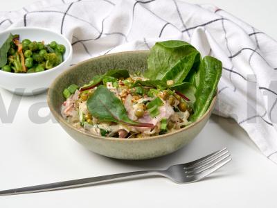 Daržovių troškinys su romėnų salotomis pagrindine nuotrauka