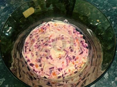 Salotas „Silkė po kailiu“ su alyvuogių majonezu Žingsnis 3