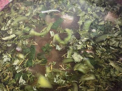 Sriuba su makaronais ir žaliu svogūnu pagrindine nuotrauka