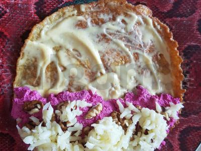 Avižų blynas su varške, burokėliais ir riešutais Žingsnis 8