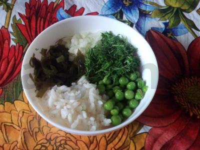 Ryžių, žaliųjų žirnelių ir jūros kopūstų salotas Žingsnis 3