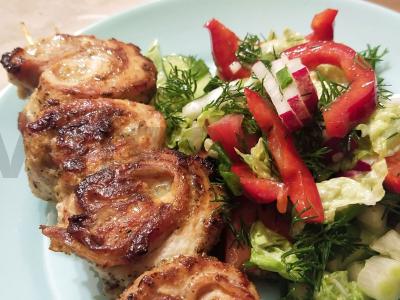 Vištienos šašlykai keptuvėje pagrindine nuotrauka