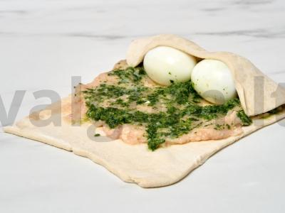 Pyragas su kalakutienos filė iš sluoksniuoto tešlos Žingsnis 2