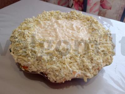 Salotas „Mimoza naujame variante“ su rūgštelėmis pagrindine nuotrauka