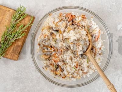 Pieno paršelis su ryžiais ir baltais grybais Žingsnis 1