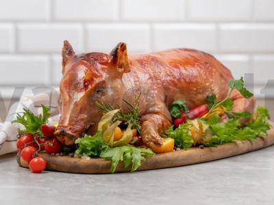 Pieno paršelis su ryžiais ir baltais grybais pagrindine nuotrauka