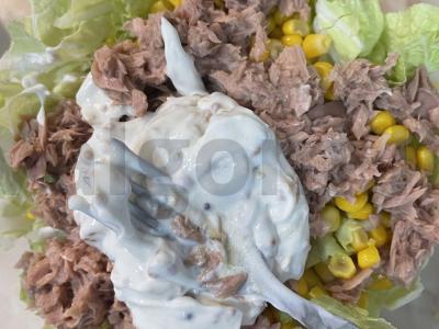 Lengvas salotas su tunu, kiaušiniu ir graikišku jogurtu Žingsnis 2