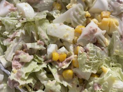 Lengvas salotas su tunu, kiaušiniu ir graikišku jogurtu pagrindine nuotrauka