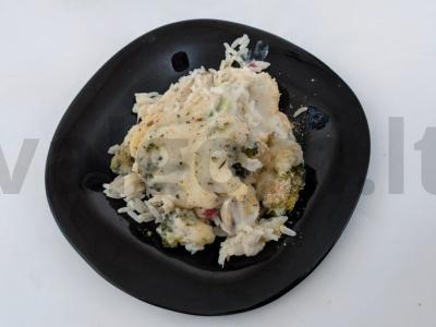 Žiedinių kopūstų ir brokolių gratinas su ryžiais sūrio padaže pagrindine nuotrauka